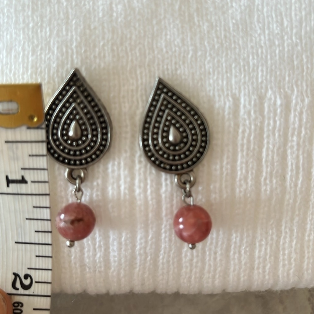 Argentina Boho Style Pink Rose Earrings rhodochrosite stone Argentine Inca Rose - Picture 3 of 11